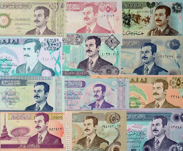 Saddam Hussein sur le papier-monnaie irakien . — Photo