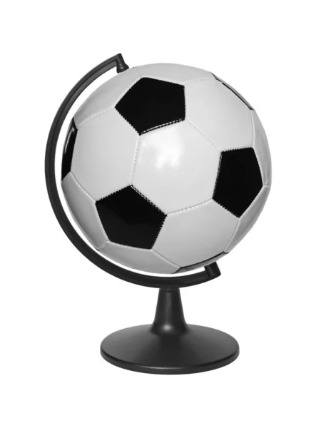 Fußballball Stand Für Den Globus Isoliert Auf Weißem Hintergrund — Stockfoto