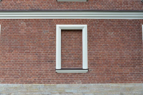 Parede Tijolo Vermelho Casa Janela Fechada — Fotografia de Stock