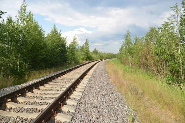 Eski Demiryolu Rayları Çimlerin Üzerine Kapanır — Stok fotoğraf