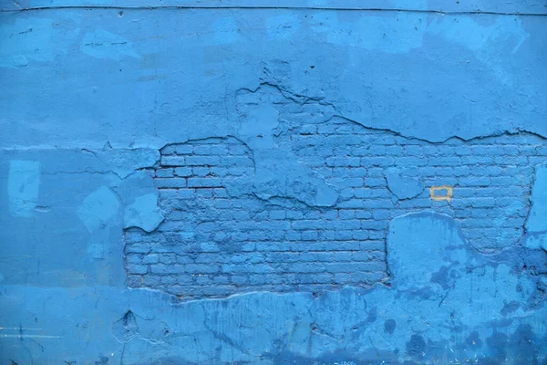 Pozadí Stará Cihlová Stěna Malovaná Modrou Barvou — Stock fotografie