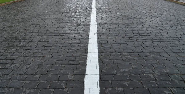 Абстрактний Фон Старий Бруківка Тротуар Крупним Планом Біла Лінія — стокове фото