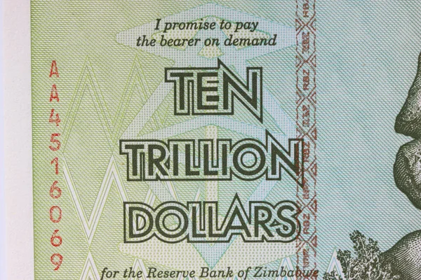 Text Ten Trillion Dollars Closeup Zimbabwe Banknote — Stock Photo, Image