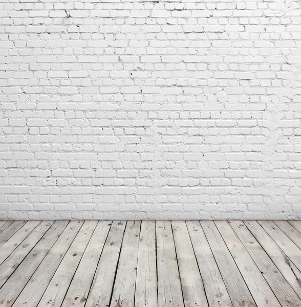 White brick wall and wood floor. — Stock Photo, Image