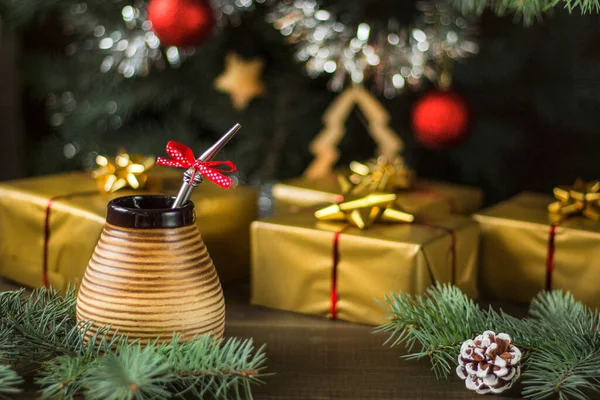 Yerba Mate Christmas Photo Yerba Mate Drink Christmas Decoration — Stock Photo, Image