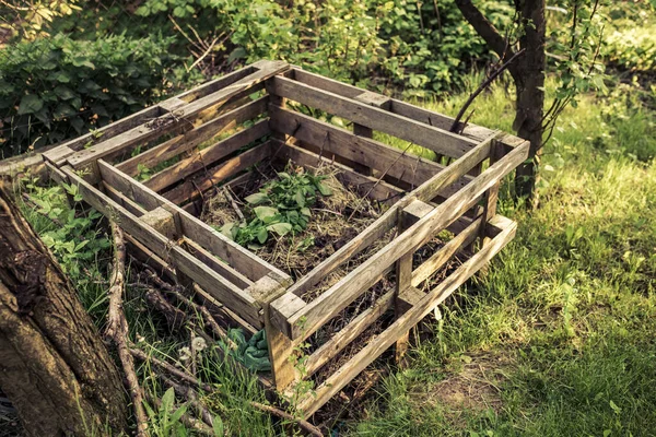 Houten Palet Composter Tuin — Stockfoto