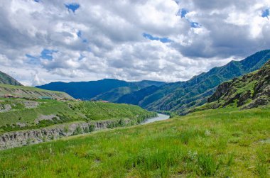Altai Dağı ve Rusya 'daki dağ nehri manzarası