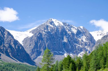 Tayga Dağı Altai Sibirya 'nın tepesinde karlı bir dağ.