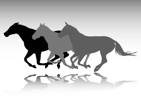 Three Horses Galloping Silhouettes Vector — Stock Vector