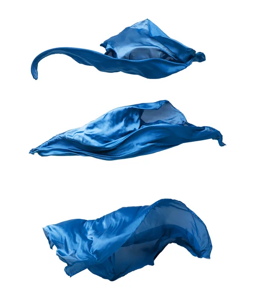 Set of blue fabric in motion — Stock Photo, Image