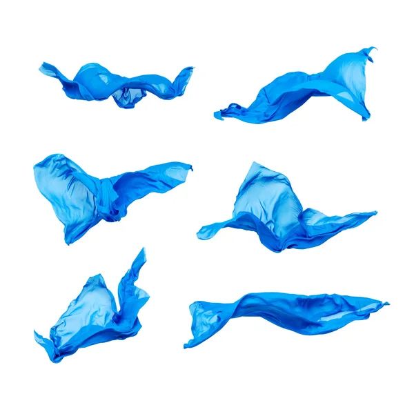 Set of blue fabric in motion — Stock Photo, Image