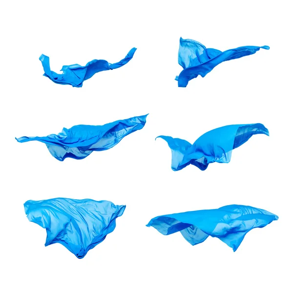 Set of blue fabric in motion — Stock Photo, Image