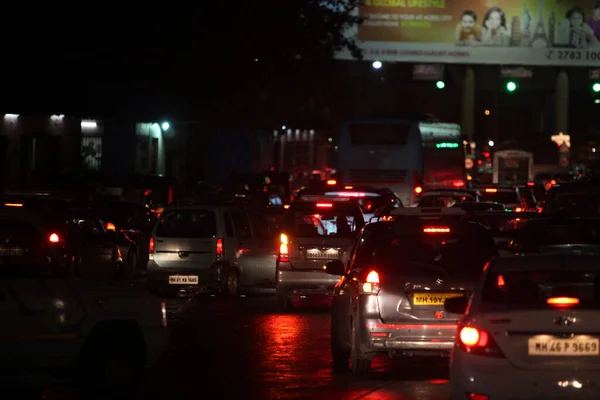 Uma Vista Enorme Engarrafamento Mumbai Índia Uma Noite Chuvosa — Fotografia de Stock