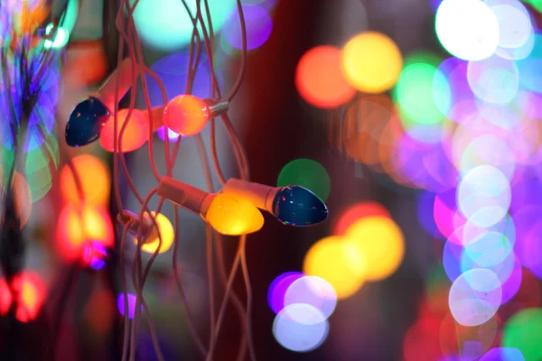 Kleurrijke lijn van feestelijke decoratie lichten, op de achtergrond van — Stockfoto