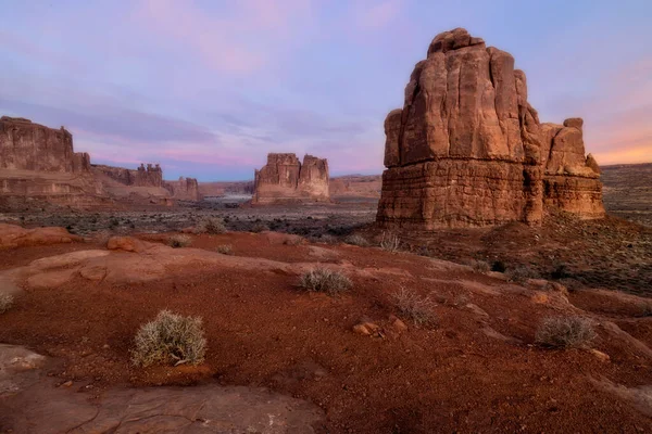 Bela Luz Suave Adorna Céu Deserto Arches National Park Localizado — Fotografia de Stock