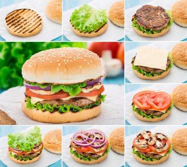 Home made burger. Step by step. clipart
