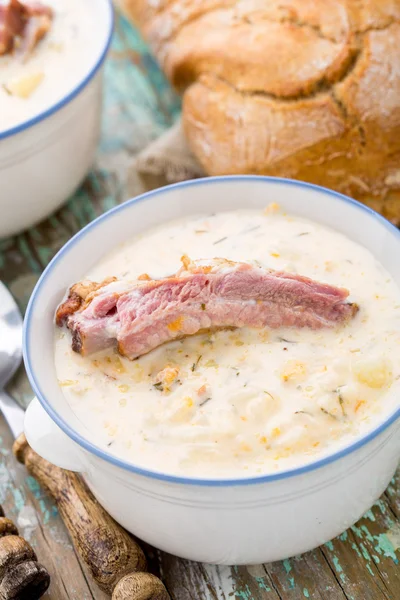 Käsesuppe mit geräucherten Rippen — Stockfoto