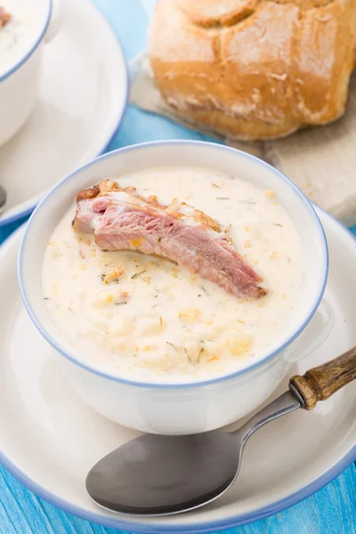 Sopa de queso con costillas ahumadas —  Fotos de Stock