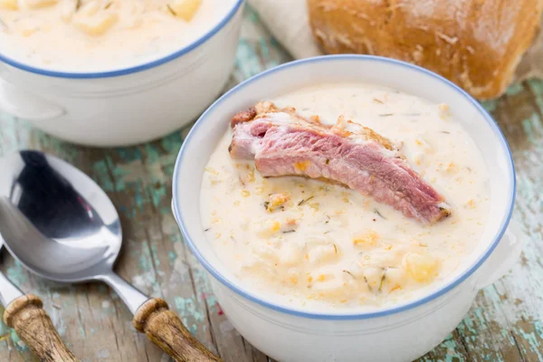 Käsesuppe mit geräucherten Rippen — Stockfoto