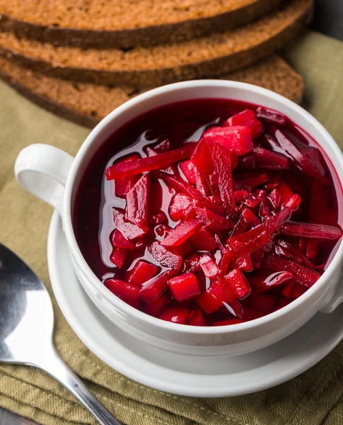 Bowl of red beetroot soup — Stock Photo, Image