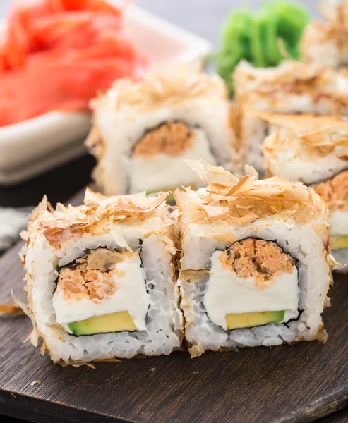 Sushi rolls with salmon teriyaki — Stock Photo, Image