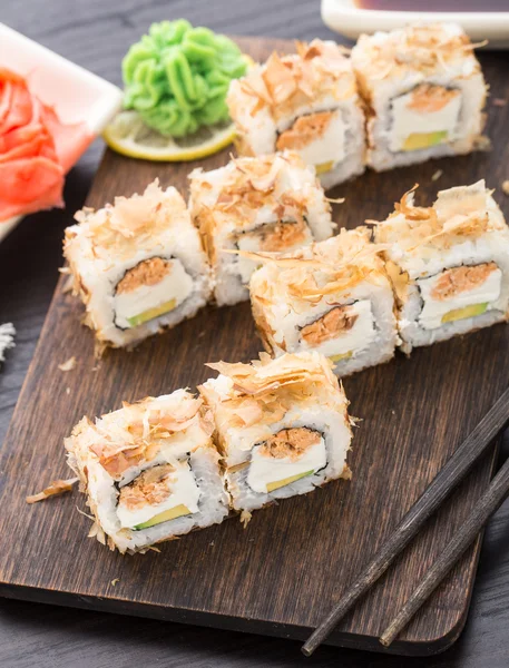 Sushi rolls with salmon teriyaki — Stock Photo, Image