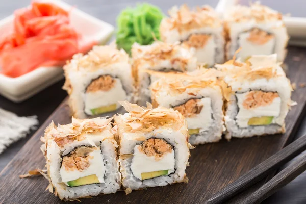 Sushi rolls with salmon teriyaki — Stock Photo, Image