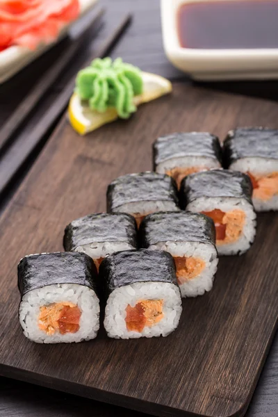 Sushi rolls with salmon teriyaki — Stock Photo, Image