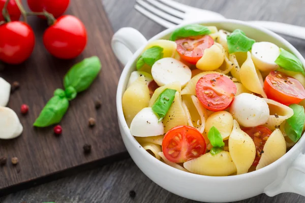Těstoviny s mozzarelou a rajčaty — Stock fotografie