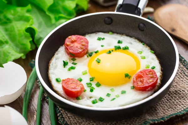 Küçük bir tavada kızarmış yumurta — Stok fotoğraf