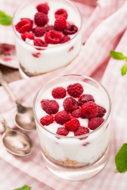 Yoğurtlu müsli ve ahududu