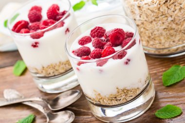 Yoğurtlu müsli ve ahududu