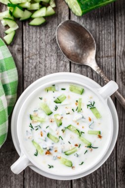 soğuk çorba, salatalık, taze otlar ve yoğurt