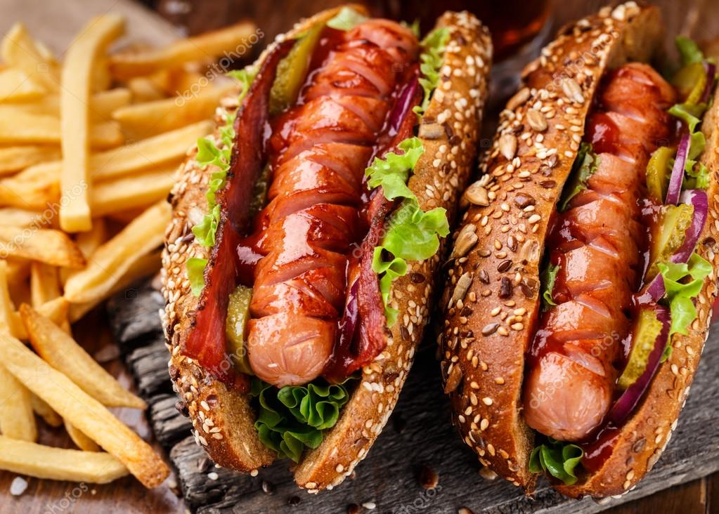 Barbecue grilled hot dog - Stock Photo, Image. 