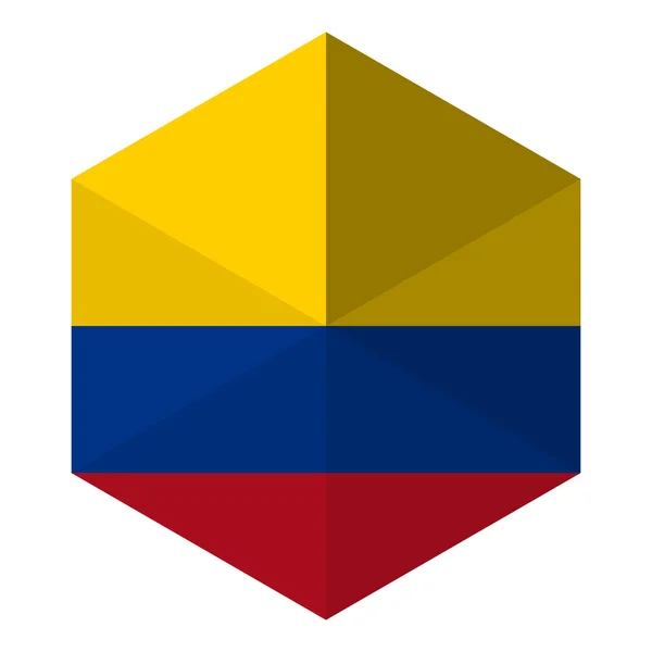 Colombia vlag zeshoek platte pictogram knop — Stockvector