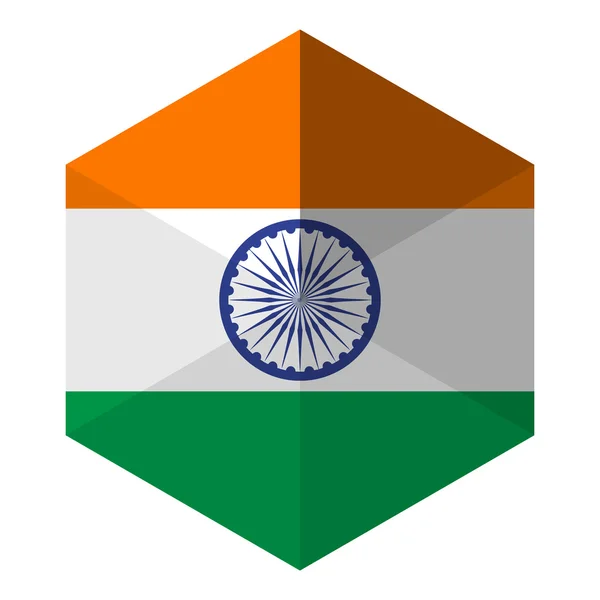 Botón de icono plano hexagonal de la bandera de la India — Vector de stock