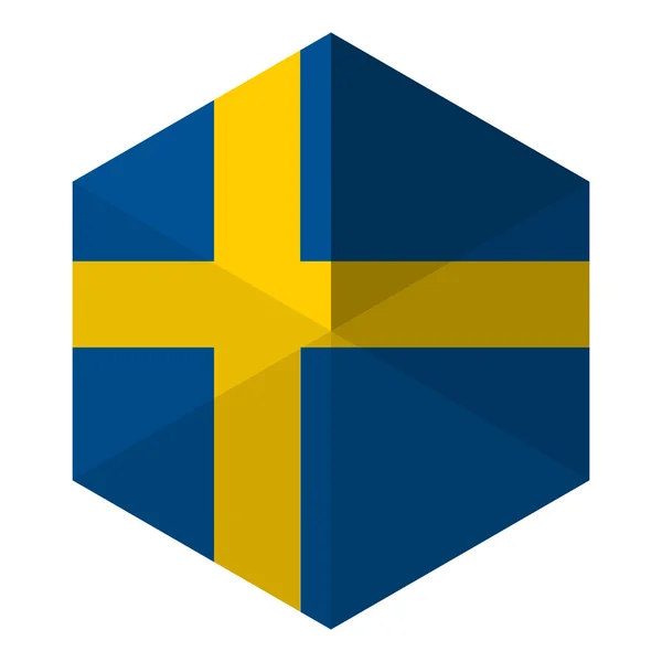 Zweden vlag zeshoek platte pictogram knop — Stockvector