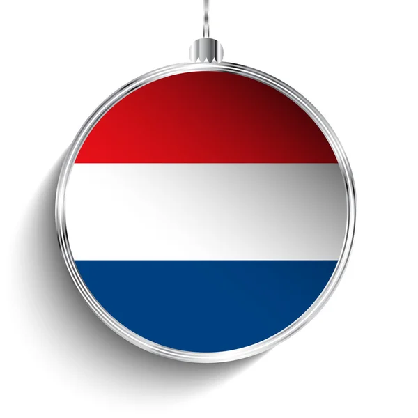 Merry Christmas Silver Ball with Flag Netherlands — Stock Vector