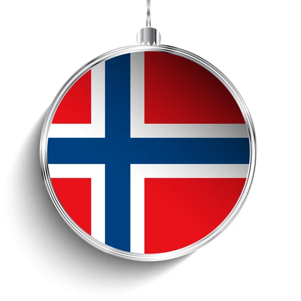 Feliz Natal Bola de Prata com Bandeira Noruega — Vetor de Stock