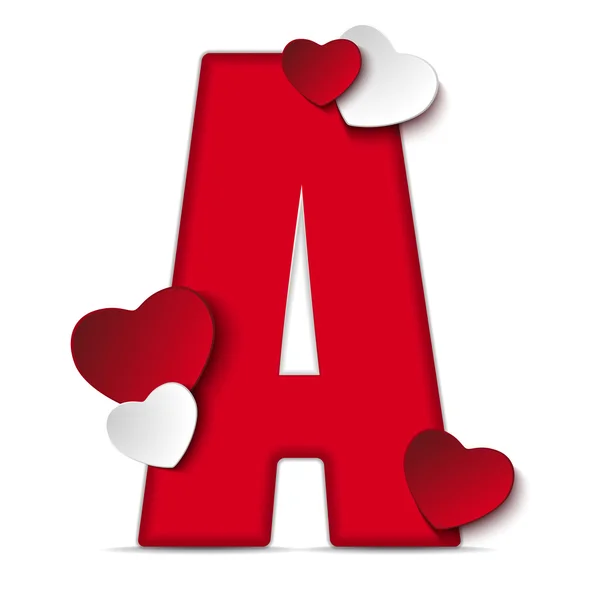 Alfabeto letra A com corações — Vetor de Stock