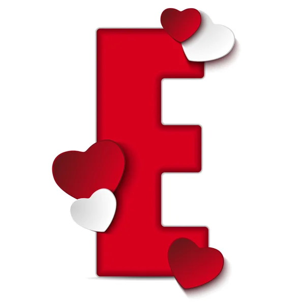 Alphabet Letter E With Hearts — Stock Vector