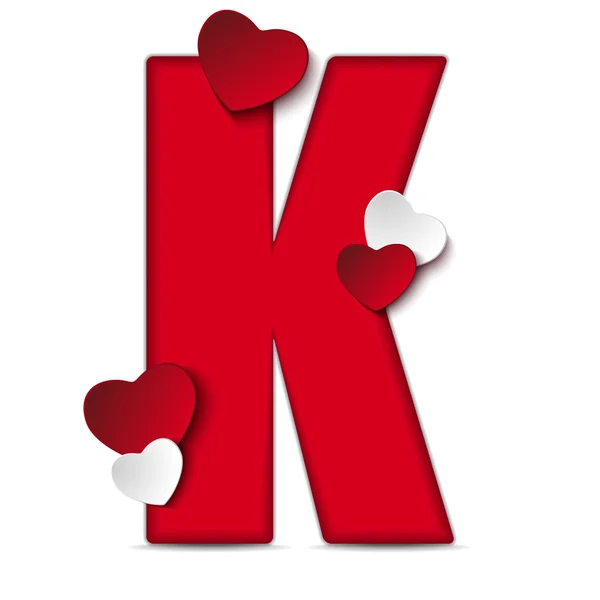 Alphabet Letter K With Hearts — Stock Vector