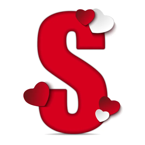 Alfabeto letra S com corações — Vetor de Stock
