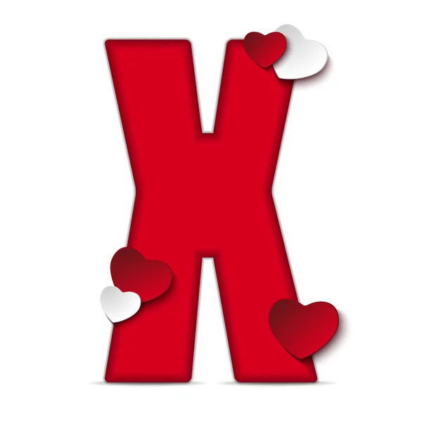 Alfabetet bokstaven X med hjärtan — Stock vektor
