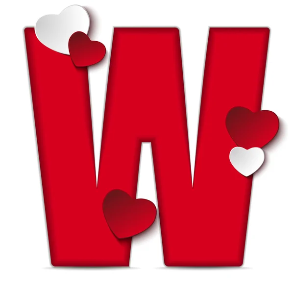 Alphabet Letter W With Hearts — Stock Vector