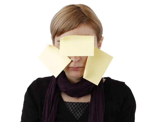 Woman and post it — Stock Photo, Image