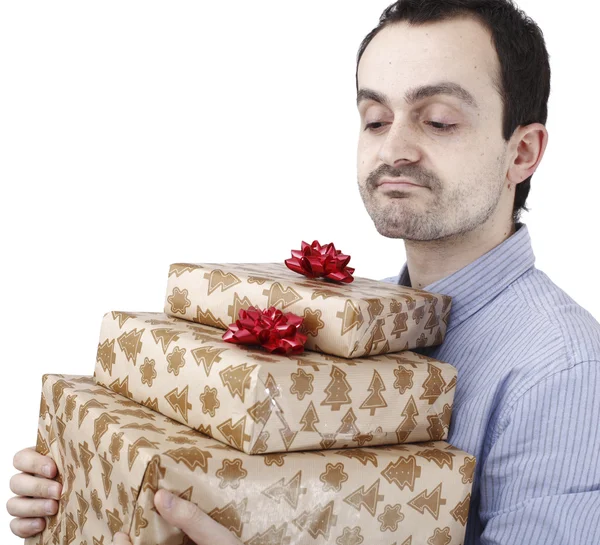 Young man holding a present Stock Photo