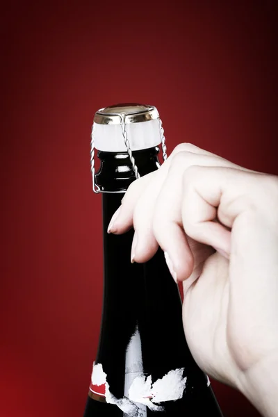 Opening champagne bottle — Stock Photo, Image