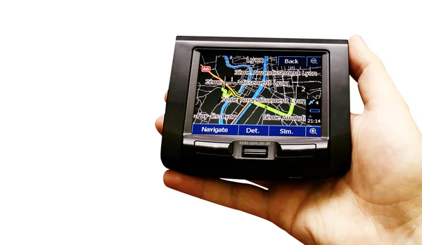 Gps i en man hand. — Stockfoto