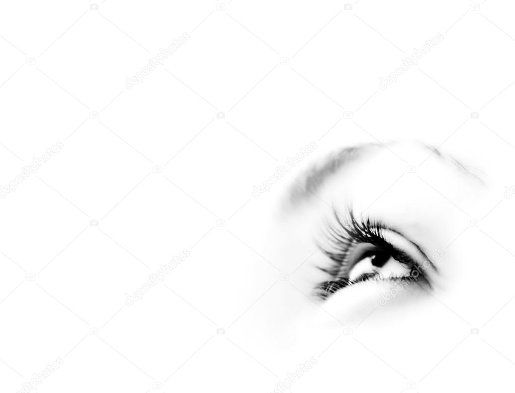 Women's eye - looking forward.Isolated on white.